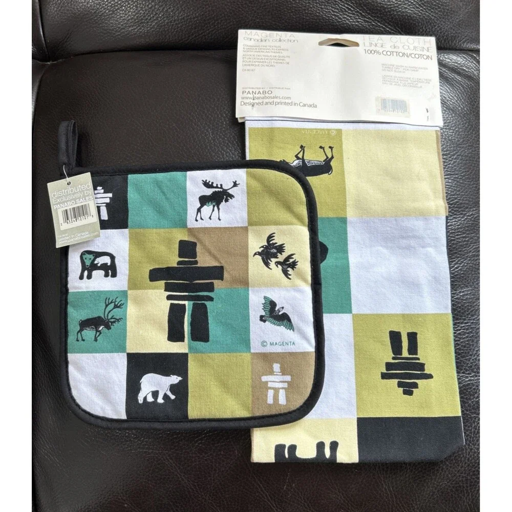 Magenta Quality Textiles Canada Kitchen Set 100% Cotton Tea Towel & Pot Holder